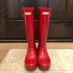 Glossy Red Hunter Boots.